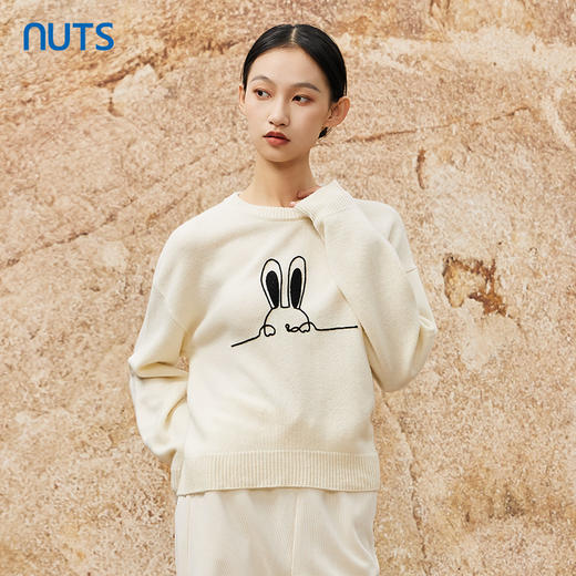 NUTS秋冬款气质百搭米白色减龄羊毛打底毛织套头衫女344052295 商品图0
