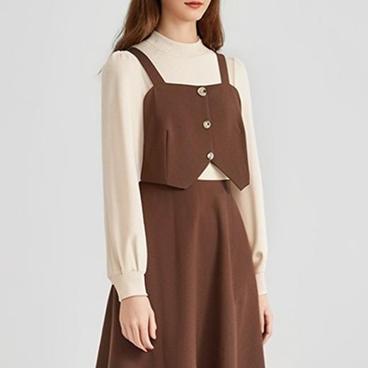 NEELLY纳俪商场同款冬新款显瘦收腰连衣裙女假两件长袖高腰A字裙N24104Y04605 商品图1