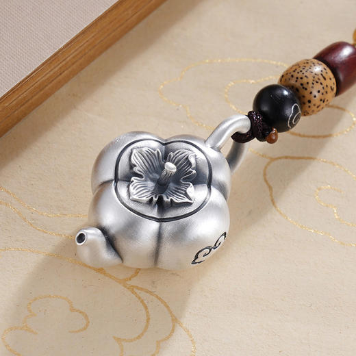 子佩集S999银【万福如意】钥匙扣【YSY006】纯银仿古柿子壶底部可转动小摆件2412 商品图2