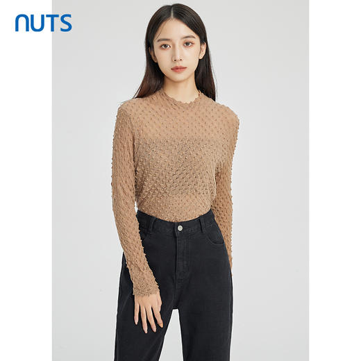 NUTS秋冬款气质百搭肌理感薄款套头宽松显瘦T恤打底衫女241052240 商品图1