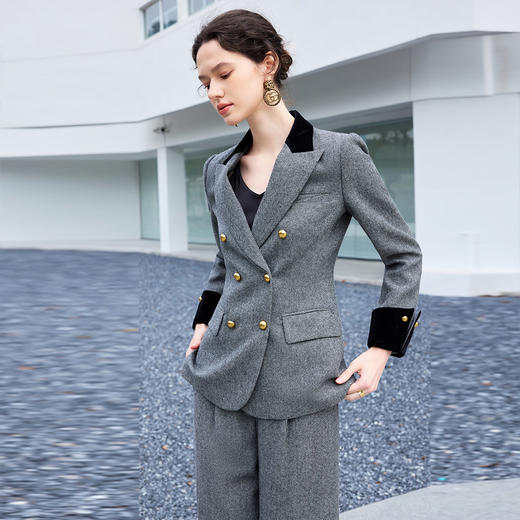 IWY/高端羊毛西装套装女韩版休闲职业装套装秋冬新款阔腿裤正装CP2181 商品图3