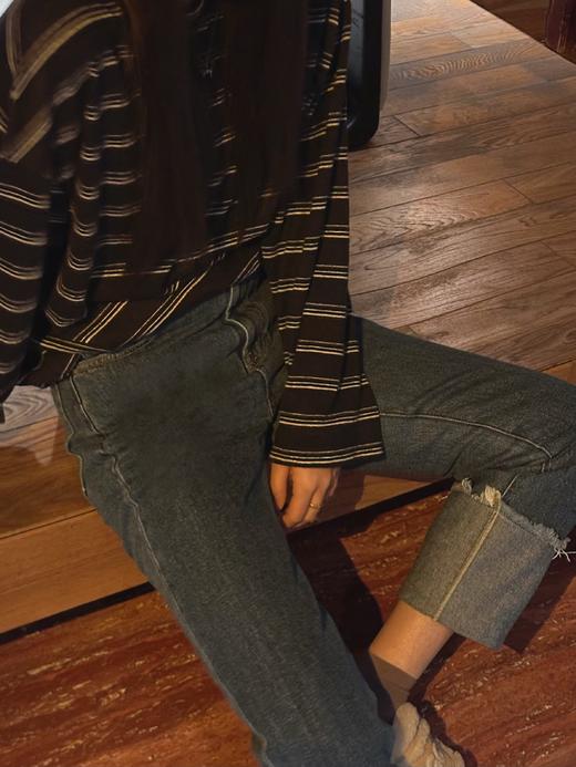 顺丰包邮洛诗琳35658经典不过时的原牛仔深蓝色调 慵懒随性舒适好穿翻折毛边九分裤牛仔裤729 商品图7