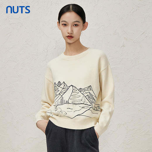 NUTS冬款白色气质百搭圆领宽松显瘦打底针织套头衫女343052065 商品图3