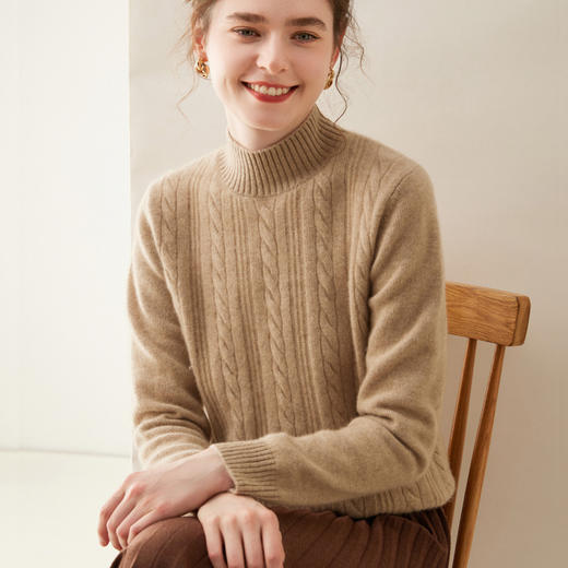 【自】全新升级【铂金会员588/天猫799/差价211】(33830) 洛诗琳双股加厚山羊绒衫保暖正肩小麻花长袖套头半高领简约针织打底衫 商品图7