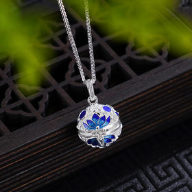 子佩集S990银【莲芳清韵】套链【MXTL023】纯银花丝珐琅彩项链吊球可打开2412