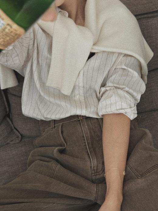 顺丰包邮洛诗琳45939极简法式松弛亚麻色织细条纹多穿衬衫女700 商品图6