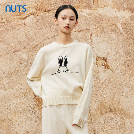 NUTS秋冬款气质百搭米白色减龄羊毛打底毛织套头衫女344052295 商品图2