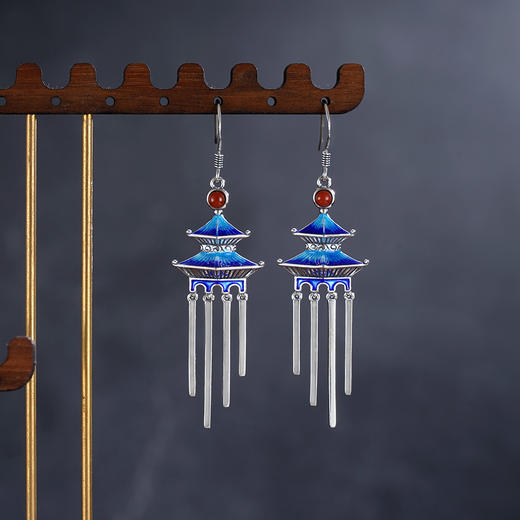 子佩集S925银【宫廷旧梦】耳环【ES00303】纯银宫殿宫灯珐琅彩2412 商品图1