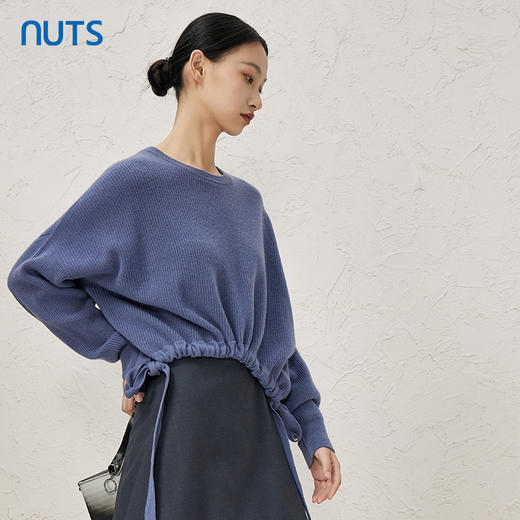 NUTS新品时尚圆领抽绳前短后长保暖毛织套头衫女343052022 商品图3