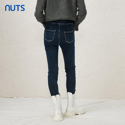 NUTS秋冬款深蓝色气质百搭修身高腰显瘦长款牛仔裤女343112209 商品图2