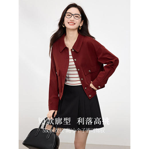 【专属特价】熙世界安可拉红仿牛仔外套女春季2025新款休闲100%棉短款夹克上衣 商品图4