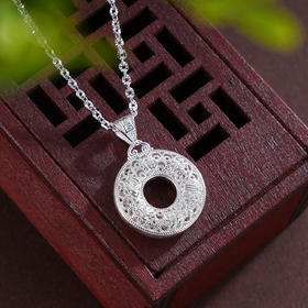 子佩集S990银【召福】套链【MXTL022】纯银花丝项链平安扣2412