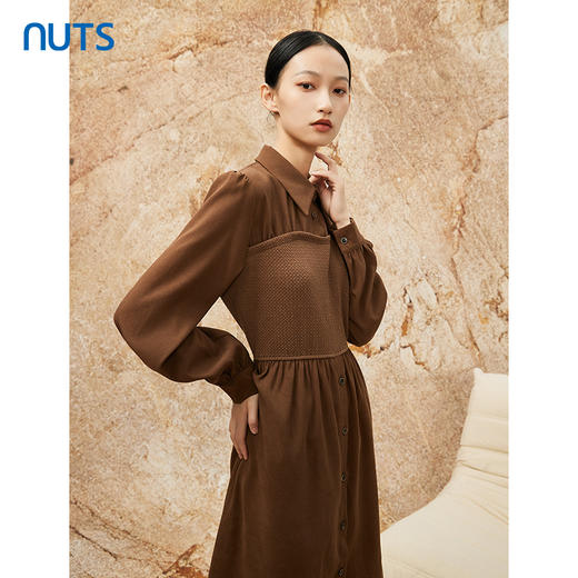NUTS秋冬款复古气质时尚针织拼接修身衬衫长袖连衣裙女341101090 商品图3
