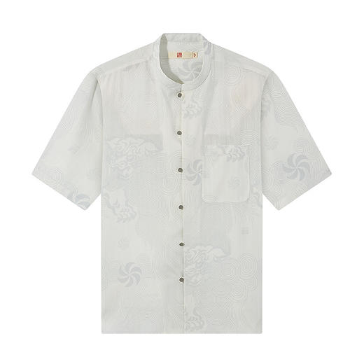 【中华立领】柒牌短袖衬衫男士2025夏季薄款满印国潮立领休闲衬衣128A70130 商品图5