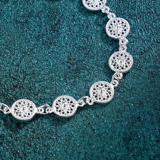 子佩集S990银【陌上春闹】手链【QFSL013】纯银花丝圆圈太阳手链2412 商品图2