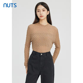 NUTS秋冬款气质百搭肌理感薄款套头宽松显瘦T恤打底衫女241052240