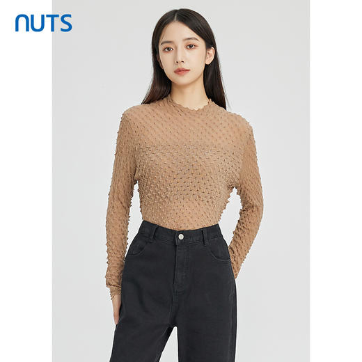 NUTS秋冬款气质百搭肌理感薄款套头宽松显瘦T恤打底衫女241052240 商品图0