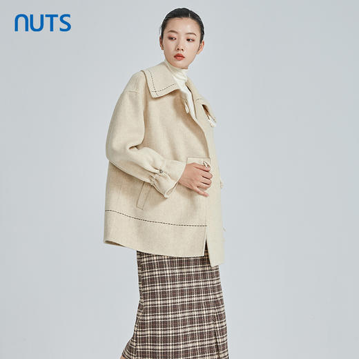 NUTS冬款设计感气质时尚简约百搭双面毛呢大衣中外套女241155147 商品图1
