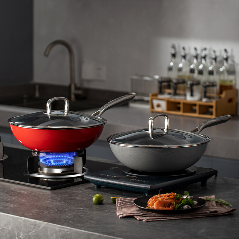 神田高端线珐琅釉 钛彩米系列0涂层不粘炒锅30cm/32cm，久烧不黑，质保30年