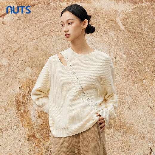 NUTS秋冬款简约薄款镂空设计感气质宽松百搭针织衫女344052267 商品图0