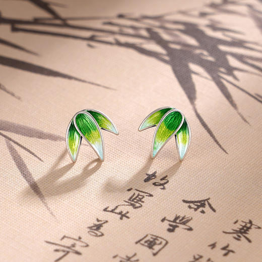 子佩集S925银【竹影清幽】戒指【JZ00772】纯银竹叶珐琅彩2412 商品图3