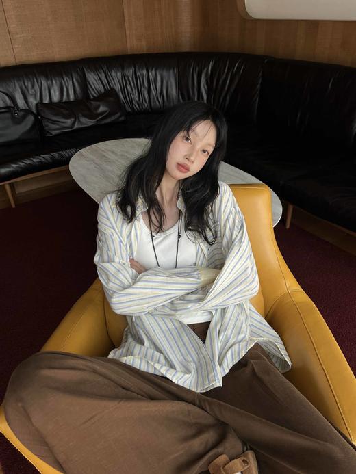 顺丰包邮洛诗琳40611简约设计感四角绣线口袋条纹休闲衬衫女209 商品图0