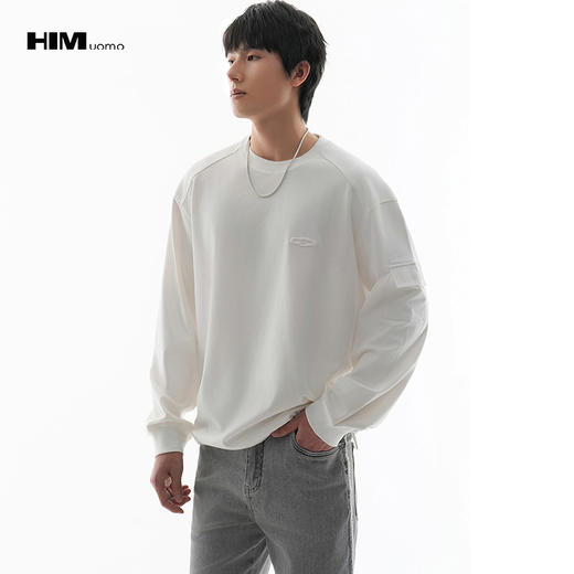 HIM漢崇 潮流简约立体字母绣花宽松休闲百搭圆领卫衣男 2025秋季 商品图0