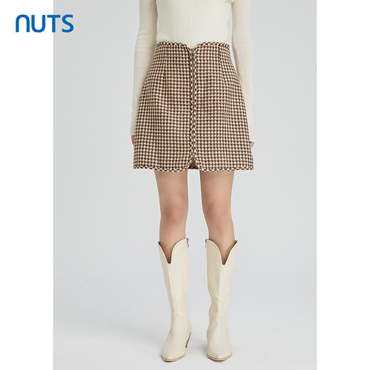 NUTS秋冬款气质百搭通勤高腰设计感格子短款半身裙女241061151B 商品图0