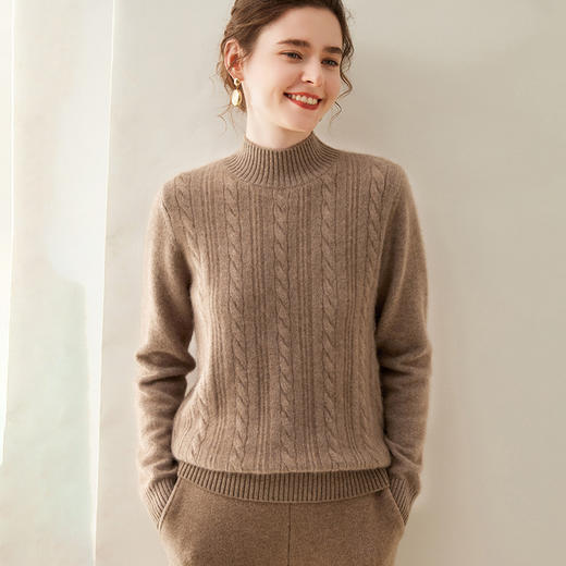 【自】全新升级【铂金会员588/天猫799/差价211】(33830) 洛诗琳双股加厚山羊绒衫保暖正肩小麻花长袖套头半高领简约针织打底衫 商品图3