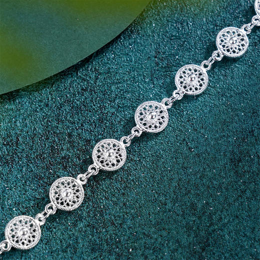 子佩集S990银【陌上春闹】手链【QFSL013】纯银花丝圆圈太阳手链2412 商品图3