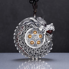 子佩集S999银【神龙佑】手把件【JJYS003】纯银仿古花丝球镀金可转动嘴可开合2412