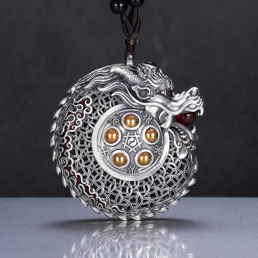 子佩集S999银【神龙佑】手把件【JJYS003】纯银仿古花丝球镀金可转动嘴可开合2412 商品图1