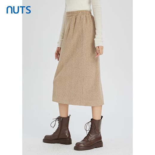 NUTS秋冬款复古简约气质松紧高腰直筒显瘦百搭长裙女241063364B 商品图1