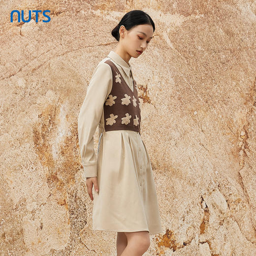 NUTS设计感气质百搭小众假两件修身衬衫长袖连衣裙女344101230 商品图1