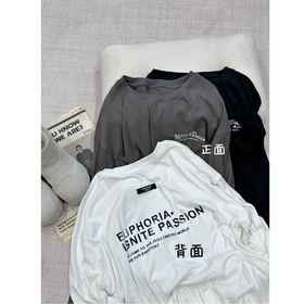 2024新品  蕾蕾同款【手写信！】韩系宽松胸前字母印花纯色长袖圆领T恤