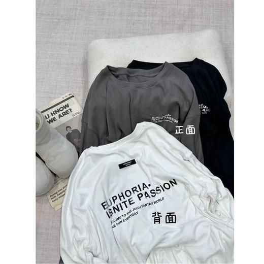 2024新品  蕾蕾同款【手写信！】韩系宽松胸前字母印花纯色长袖圆领T恤 商品图0