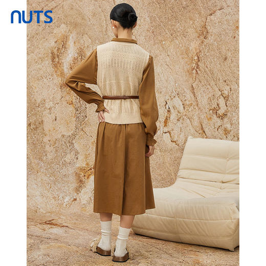 NUTS春秋款复古气质百搭设计感长袖衬衫连衣裙两件套女342102289 商品图4
