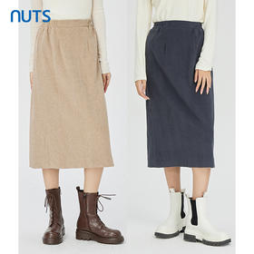 NUTS秋冬款复古简约气质松紧高腰直筒显瘦百搭长裙女241063364B