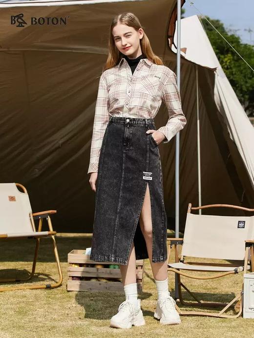 【防静电】波顿女士春秋长袖宽松粉白色格子衬衫LS975123 商品图1