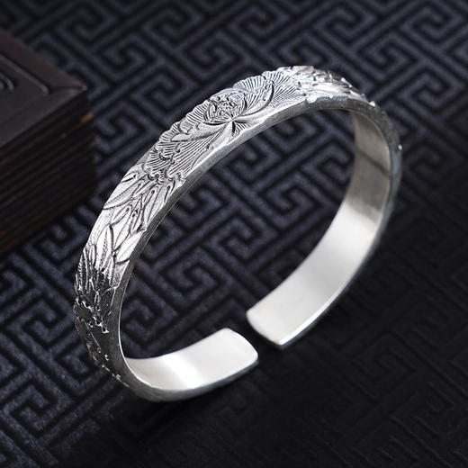 子佩集S999银【国色芳华】手工银手镯原创设计【55100038】纯银2412 商品图1