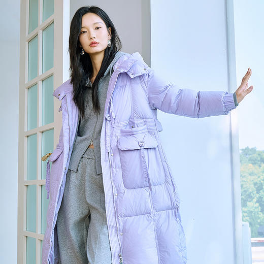 NEELLY纳俪商场同款冬新款直筒保暖显瘦长款连帽外套女舒适羽绒服 商品图2