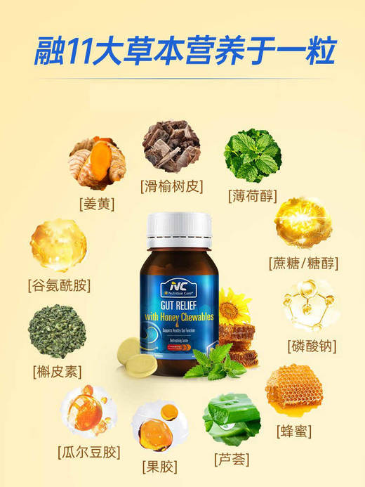 【保税仓】Nutrition Care 蜂蜜姜黄谷氨酰胺咀嚼片 60 粒/瓶 商品图2