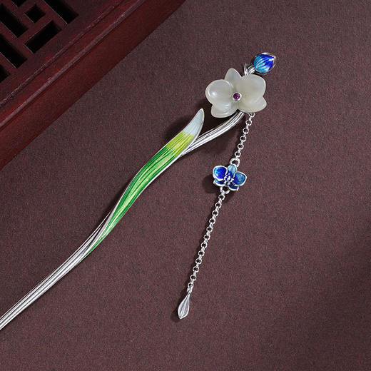 子佩集S925银【锦绣芳菲】发簪【TS00095】纯银仿古珐琅彩和田玉2412 商品图2