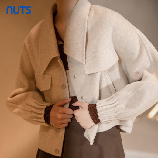NUTS冬季新款纯色简约气质双面手工呢料大衣短外套女241154146 商品图4