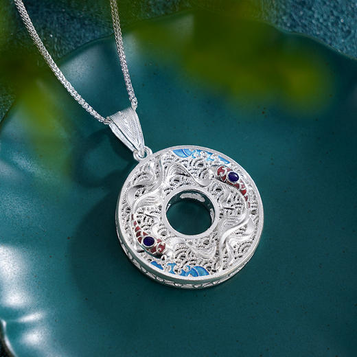 子佩集S990银【鸿喜云集】吊坠【CDZ000002】纯银花丝珐琅彩平安扣(不含链)2412 商品图0