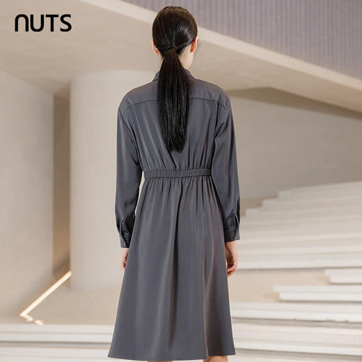 NUTS春秋款灰色高级感百搭气质通勤高腰显瘦长袖连衣裙241103007B 商品图4