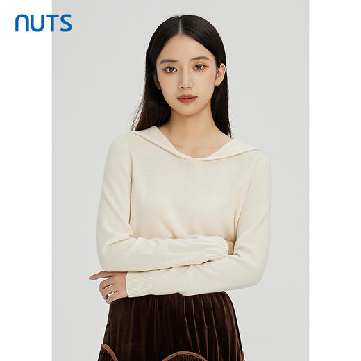 NUTS秋冬款气质百搭宽松显瘦设计感绵羊毛针织套头衫女241052245 商品图3
