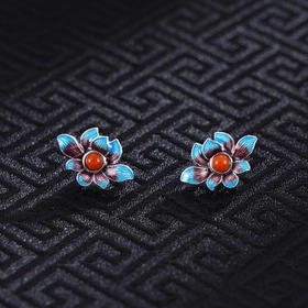 子佩集S925银【莲花沁影】耳钉【ES00239】纯银珐琅彩2412