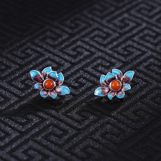 子佩集S925银【莲花沁影】耳钉【ES00239】纯银珐琅彩2412 商品图1