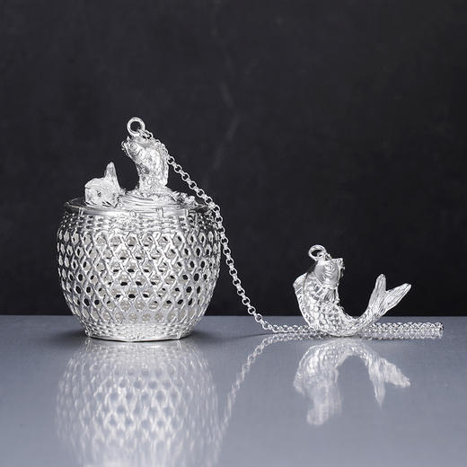 子佩集S999银【锦鲤游】茶包【JJYS002】纯银可打开茶漏花丝2412 商品图3